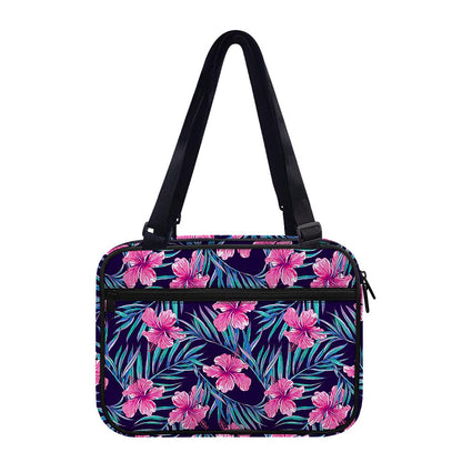 Teal Tropical Hibiscus Pattern Print Double Strap Bible Bag