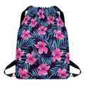 Teal Tropical Hibiscus Pattern Print Drawstring Backpack