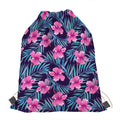 Teal Tropical Hibiscus Pattern Print Drawstring Bag
