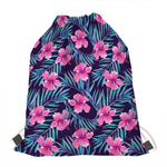 Teal Tropical Hibiscus Pattern Print Drawstring Bag