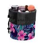 Teal Tropical Hibiscus Pattern Print Drawstring Makeup Bag