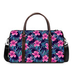 Teal Tropical Hibiscus Pattern Print Duffle Bag