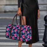 Teal Tropical Hibiscus Pattern Print Duffle Bag