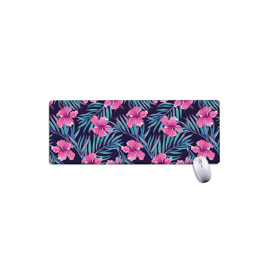 Teal Tropical Hibiscus Pattern Print Extended Mouse Pad