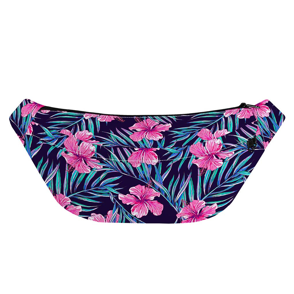Teal Tropical Hibiscus Pattern Print Fanny Pack