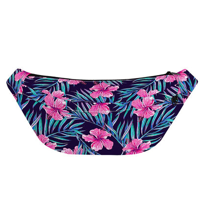 Teal Tropical Hibiscus Pattern Print Fanny Pack