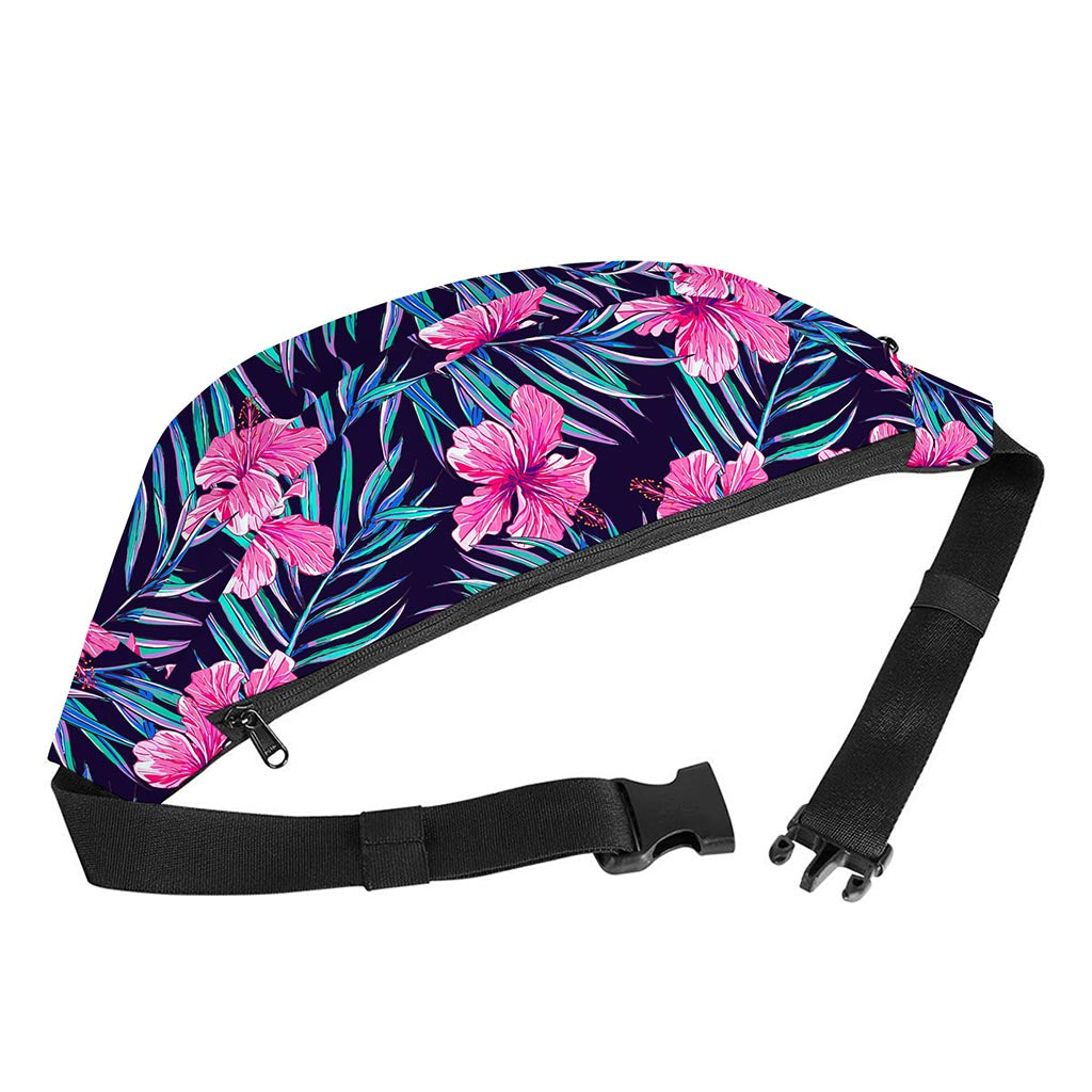 Teal Tropical Hibiscus Pattern Print Fanny Pack