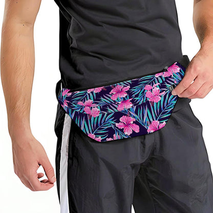 Teal Tropical Hibiscus Pattern Print Fanny Pack