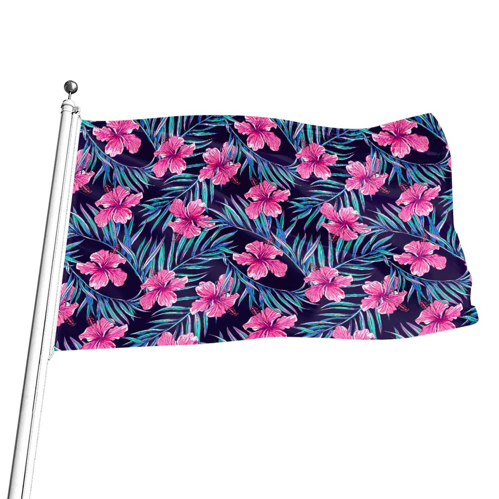 Teal Tropical Hibiscus Pattern Print Flag