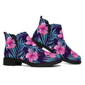 Teal Tropical Hibiscus Pattern Print Flat Ankle Boots