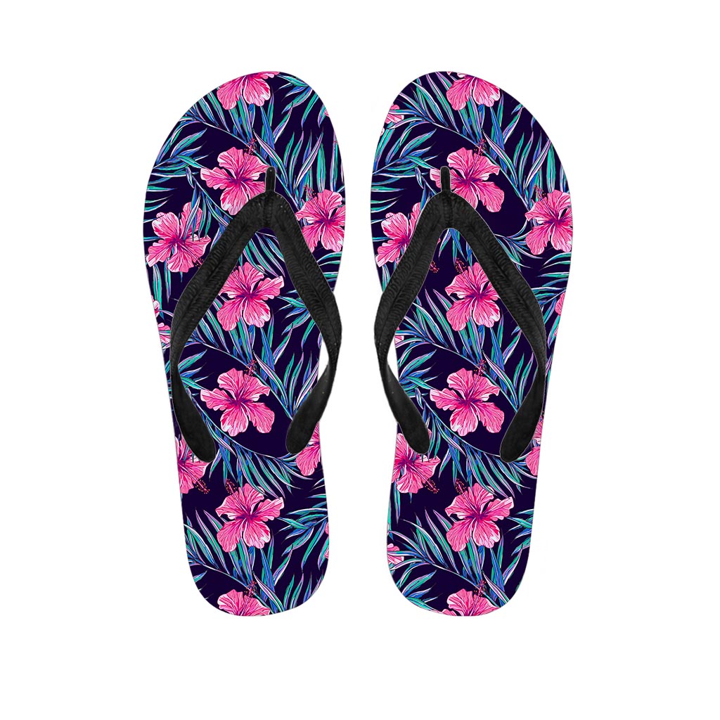 Teal Tropical Hibiscus Pattern Print Flip Flops
