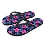 Teal Tropical Hibiscus Pattern Print Flip Flops