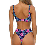 Teal Tropical Hibiscus Pattern Print Front Bow Tie Bikini
