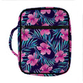 Teal Tropical Hibiscus Pattern Print Front Pocket Bible Bag
