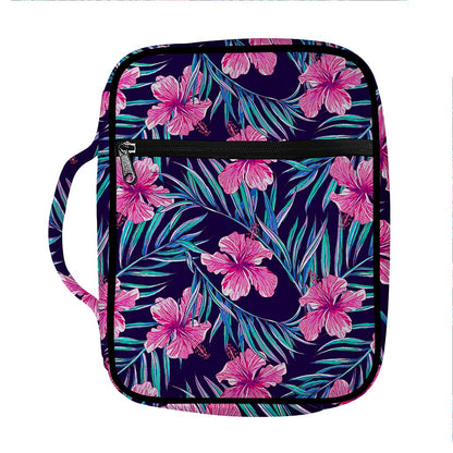 Teal Tropical Hibiscus Pattern Print Front Pocket Bible Bag