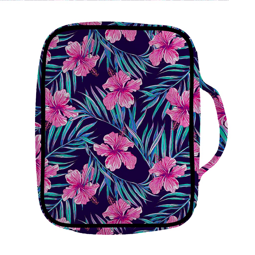 Teal Tropical Hibiscus Pattern Print Front Pocket Bible Bag
