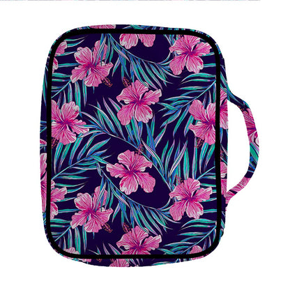 Teal Tropical Hibiscus Pattern Print Front Pocket Bible Bag