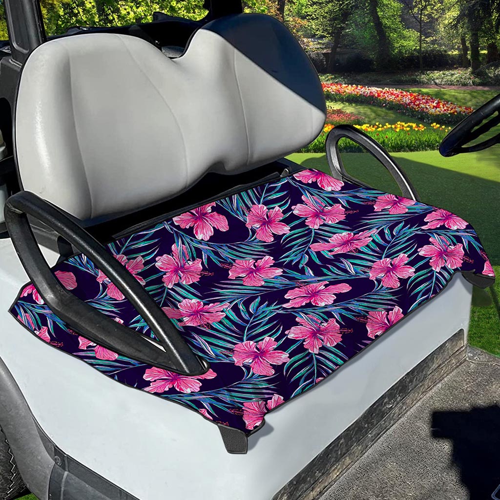 Teal Tropical Hibiscus Pattern Print Golf Cart Seat Cover