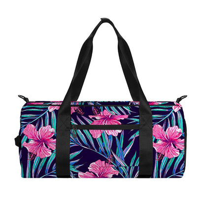 Teal Tropical Hibiscus Pattern Print Gym Bag