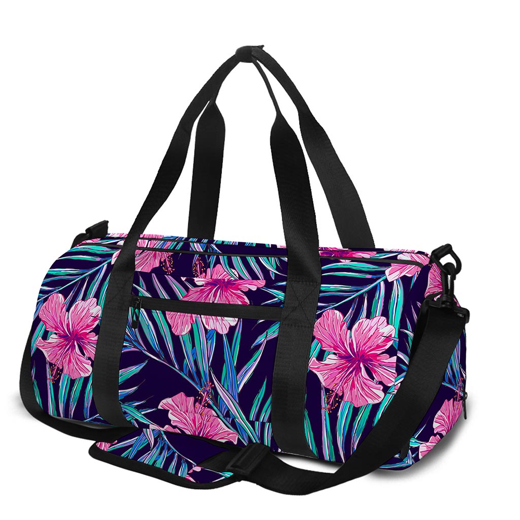 Teal Tropical Hibiscus Pattern Print Gym Bag