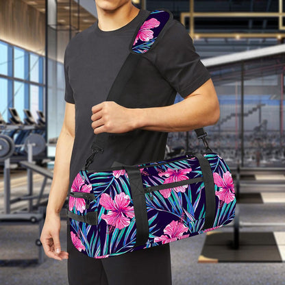 Teal Tropical Hibiscus Pattern Print Gym Bag