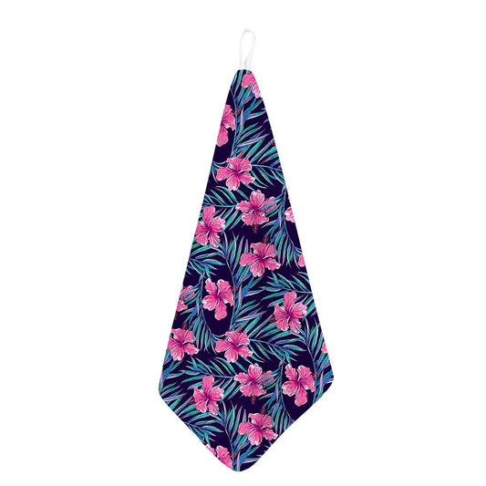 Teal Tropical Hibiscus Pattern Print Hand Towel