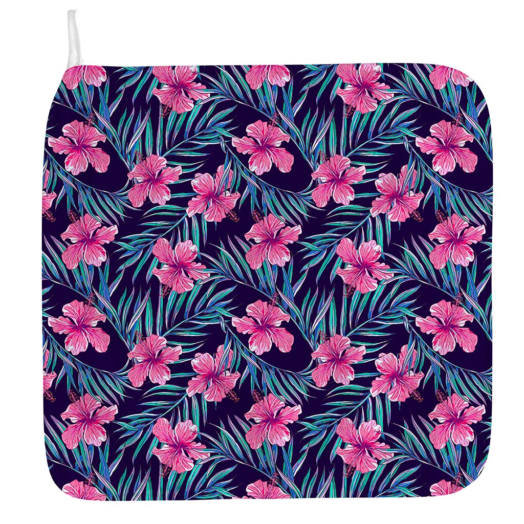 Teal Tropical Hibiscus Pattern Print Hand Towel