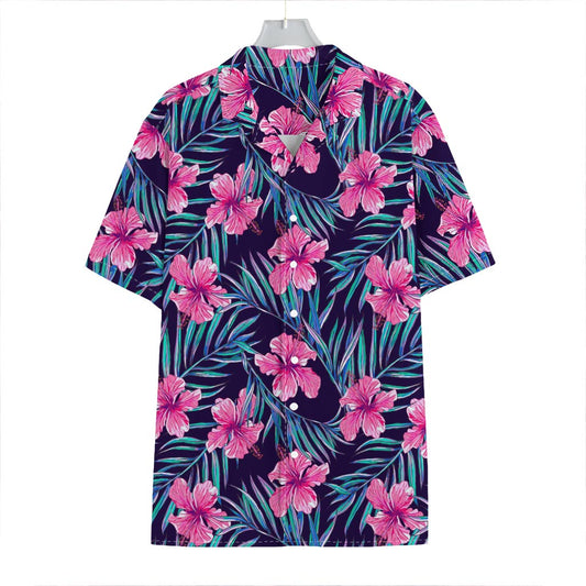 Teal Tropical Hibiscus Pattern Print Hawaiian Shirt