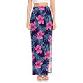 Teal Tropical Hibiscus Pattern Print High Slit Maxi Skirt