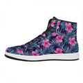 Teal Tropical Hibiscus Pattern Print High Top Leather Sneakers