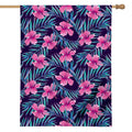 Teal Tropical Hibiscus Pattern Print House Flag