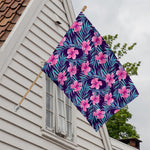 Teal Tropical Hibiscus Pattern Print House Flag