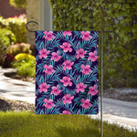 Teal Tropical Hibiscus Pattern Print House Flag