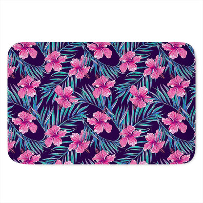 Teal Tropical Hibiscus Pattern Print Indoor Door Mat
