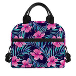 Teal Tropical Hibiscus Pattern Print Insulated Lunch Bag
