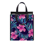 Teal Tropical Hibiscus Pattern Print Insulated Lunch Tote