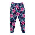 Teal Tropical Hibiscus Pattern Print Jogger Pants