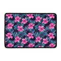 Teal Tropical Hibiscus Pattern Print Kitchen Mat