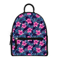 Teal Tropical Hibiscus Pattern Print Leather Backpack