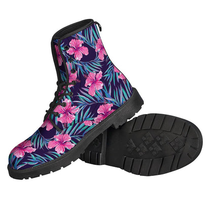 Teal Tropical Hibiscus Pattern Print Backpack