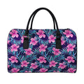 Teal Tropical Hibiscus Pattern Print Leather Duffel Bag