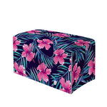 Teal Tropical Hibiscus Pattern Print Leather Tissue Box Cover