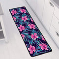 Teal Tropical Hibiscus Pattern Print Long Kitchen Mat