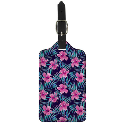 Teal Tropical Hibiscus Pattern Print Luggage Tag