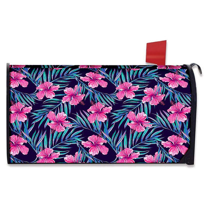 Teal Tropical Hibiscus Pattern Print Mailbox Cover