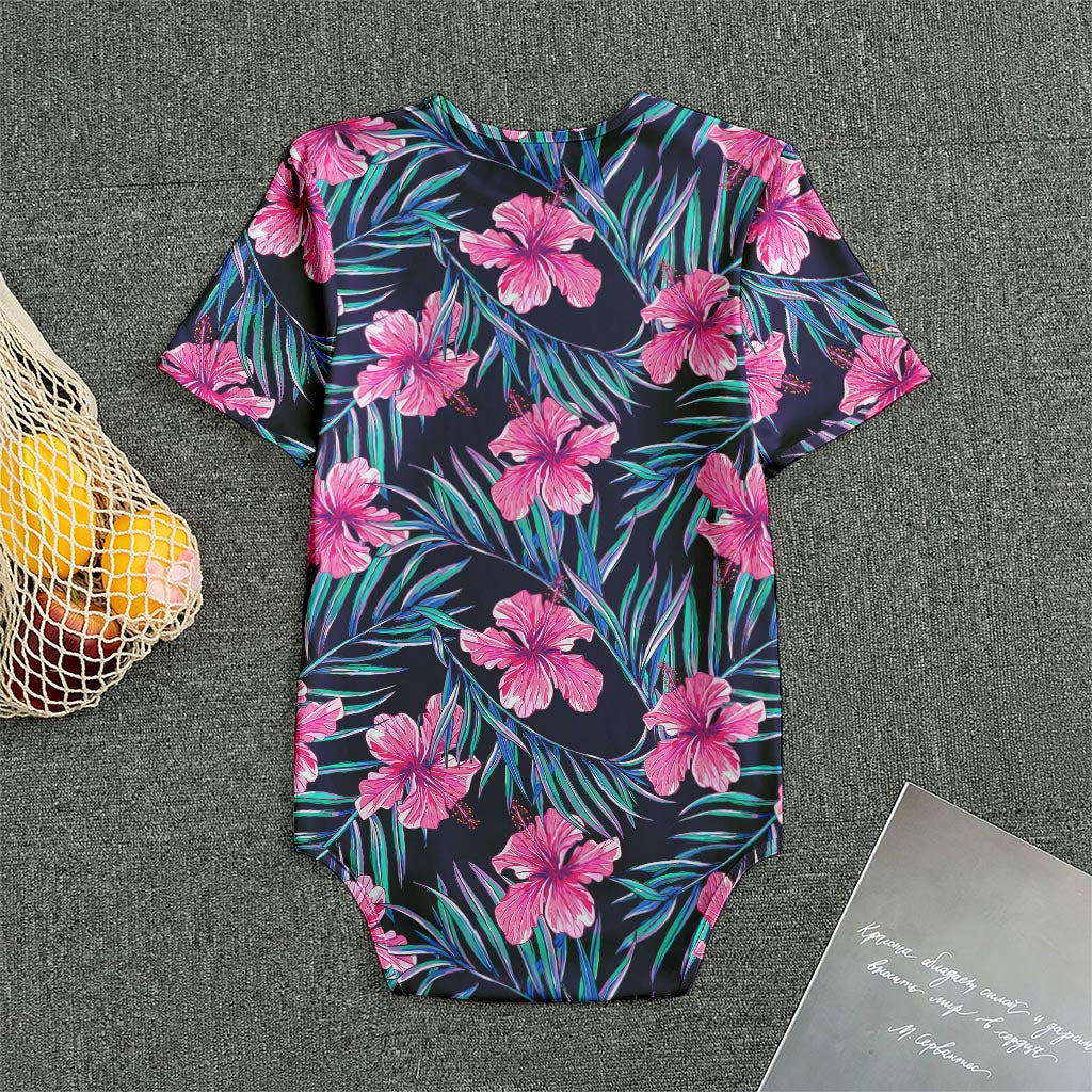 Teal Tropical Hibiscus Pattern Print Men's Bodysuit