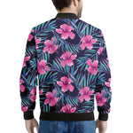 Teal Tropical Hibiscus Pattern Print Men's Bomber Jacket