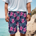 Teal Tropical Hibiscus Pattern Print Men's Cargo Shorts