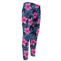 Teal Tropical Hibiscus Pattern Print Men's Compression Pants