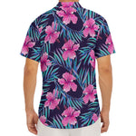Teal Tropical Hibiscus Pattern Print Men's Deep V-Neck Shirt